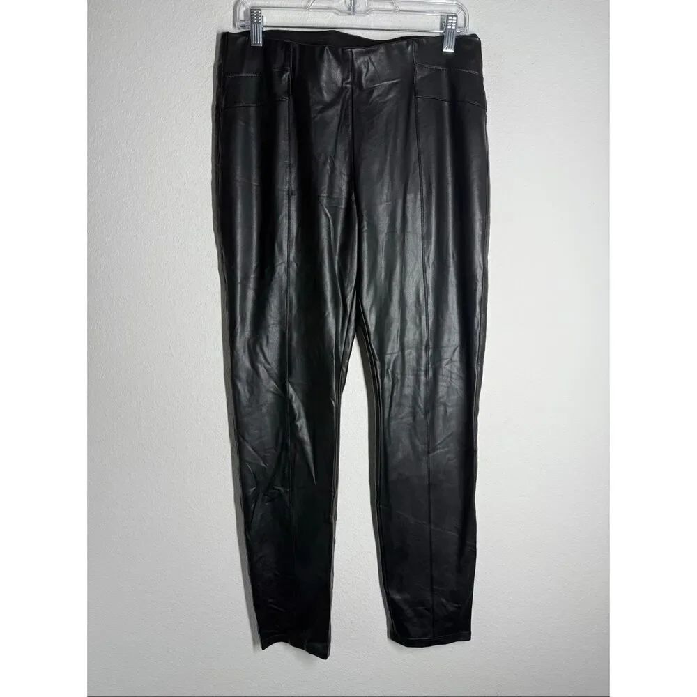 NWOT Comma, Women’s Faux Leather Elastic Waist Pull Up Black Pants Size 12